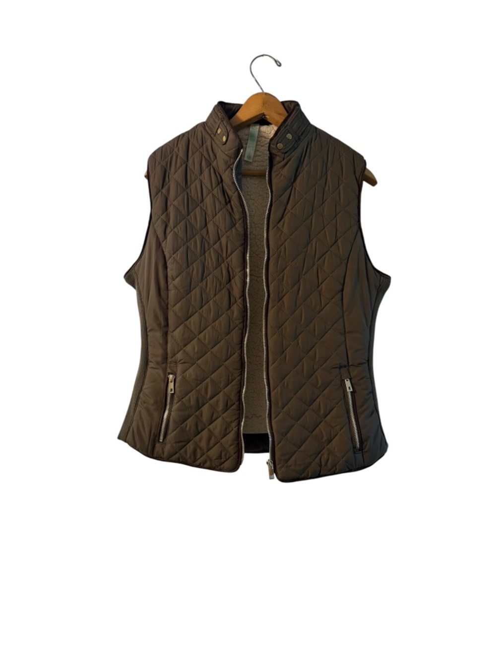 True Rock Brown Quilted Puffer Vest Womens Large Preppy Fall Layering